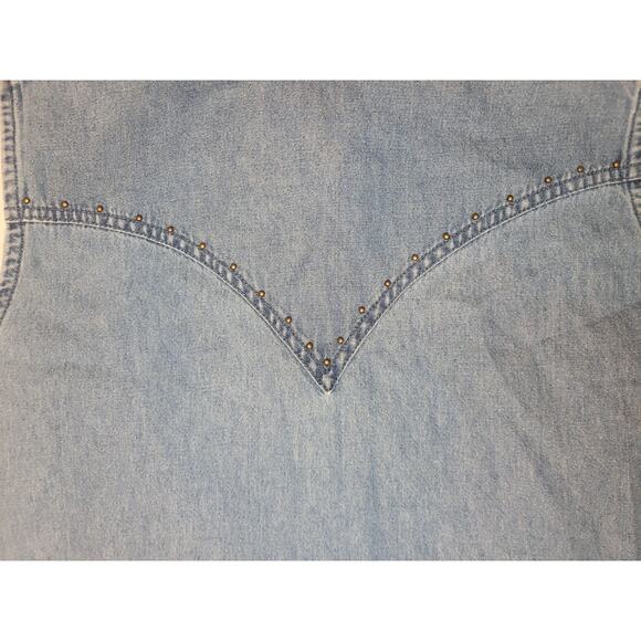 Adobe Rose Denim Western Sleeveless Horse Pearl Snaps Shirt Cowgirl Chic Studs - Picture 11 of 11